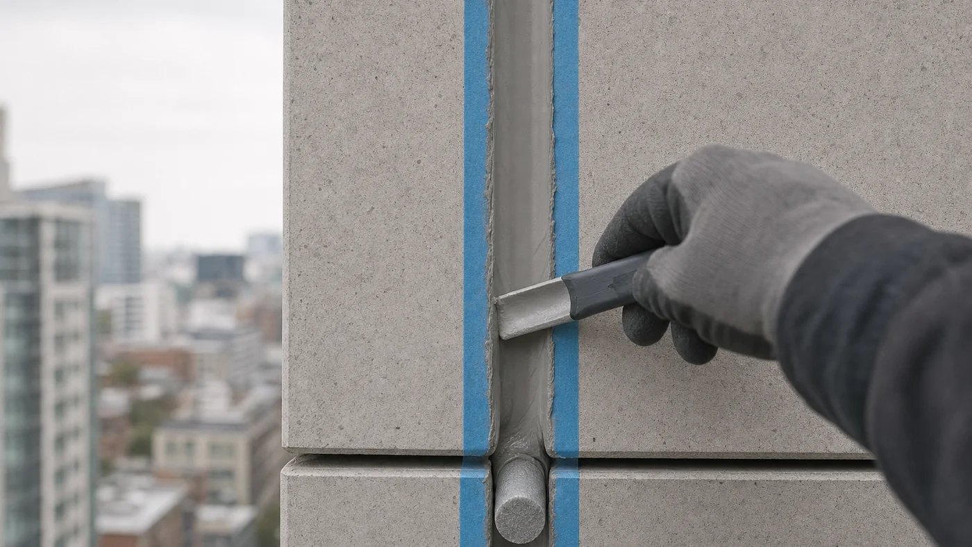 Weatherproof silicone used in an exterior facade joint